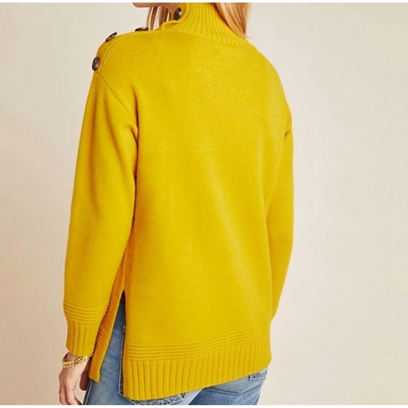 Anthropologie Margarita Sweater Womens Mustard Yellow Buttons Mock Neck Size XS - Picture 2 of 12